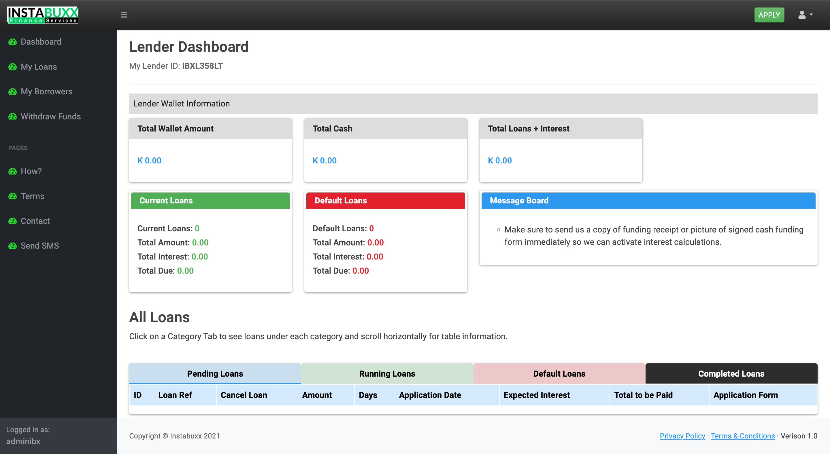 The lender dashboard
